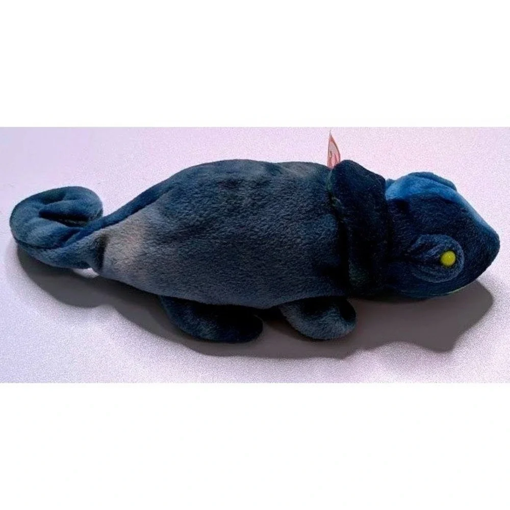 Plush Toy Ty Beanie Babies Small Blue Rainbow the Chameleon 1997 Collectible